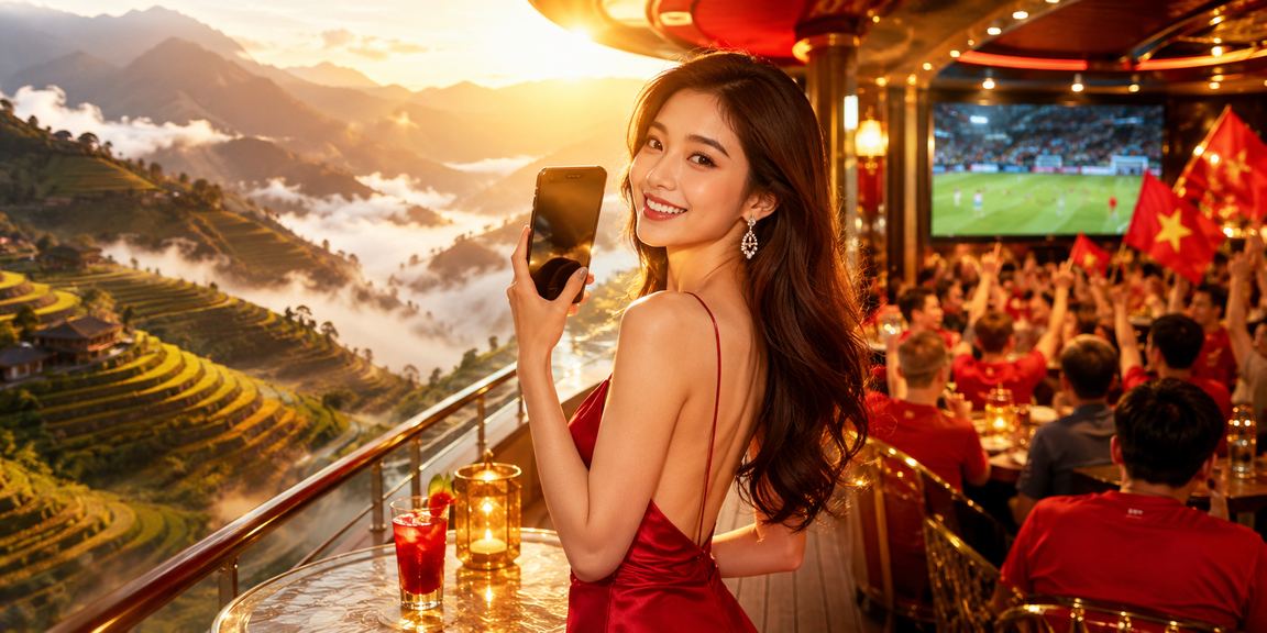 Người dùng tại Sa Pa mở ứng dụng giải trí trên điện thoại di động